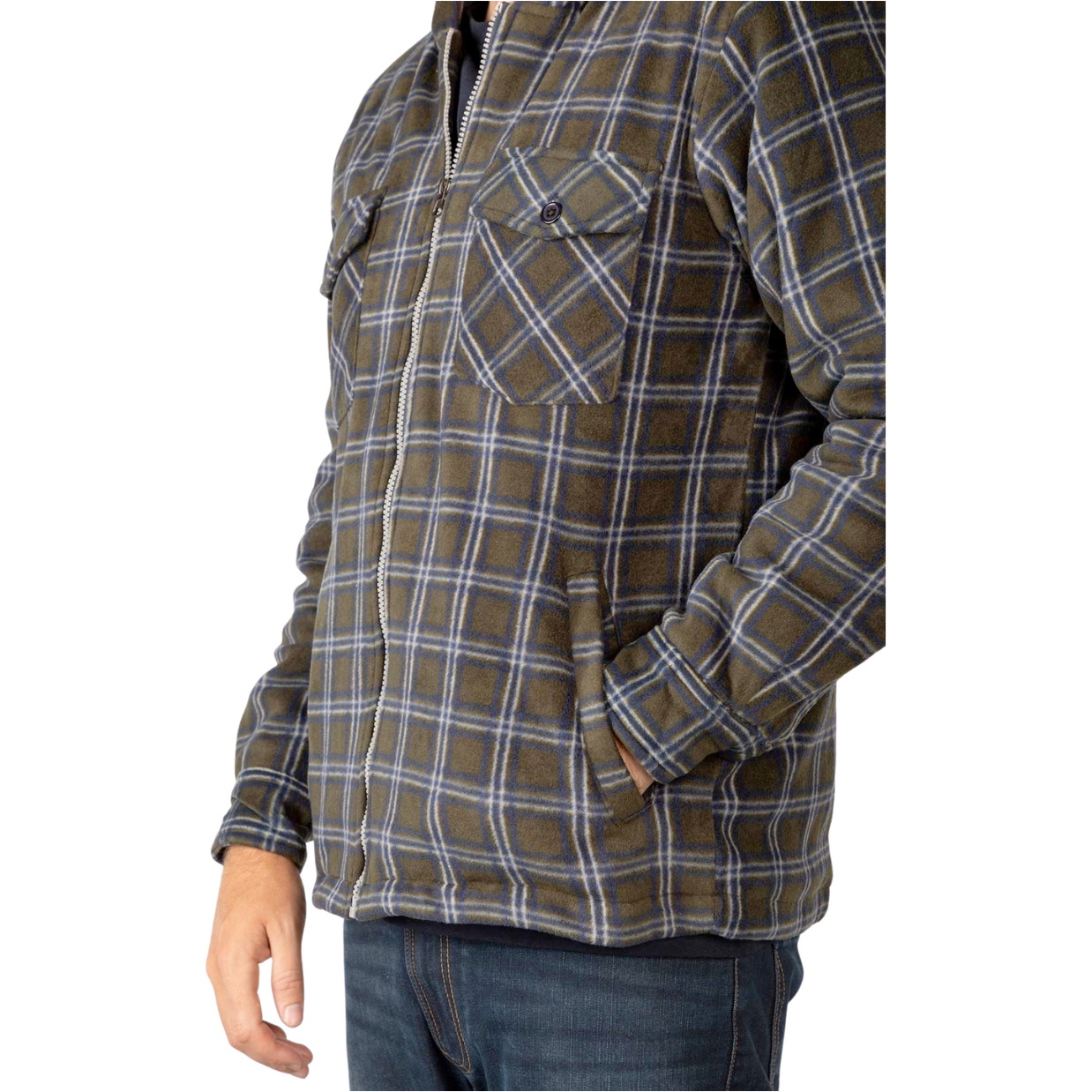 2025 Rydale Mens Hooded Fleece Overshirt Ulrome 412848 - Olive / Navy
